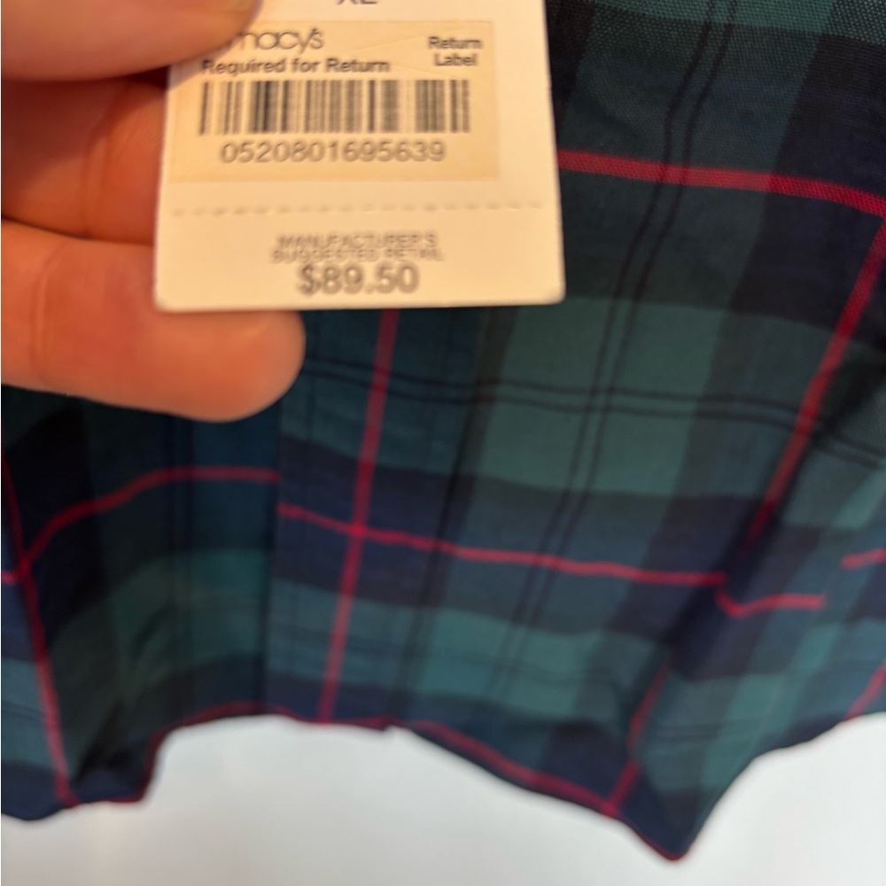 NWT Polo by Ralph Lauren Flannel Green Navy Plaid Button-Down Shirt with Red - Picture 4 of 8